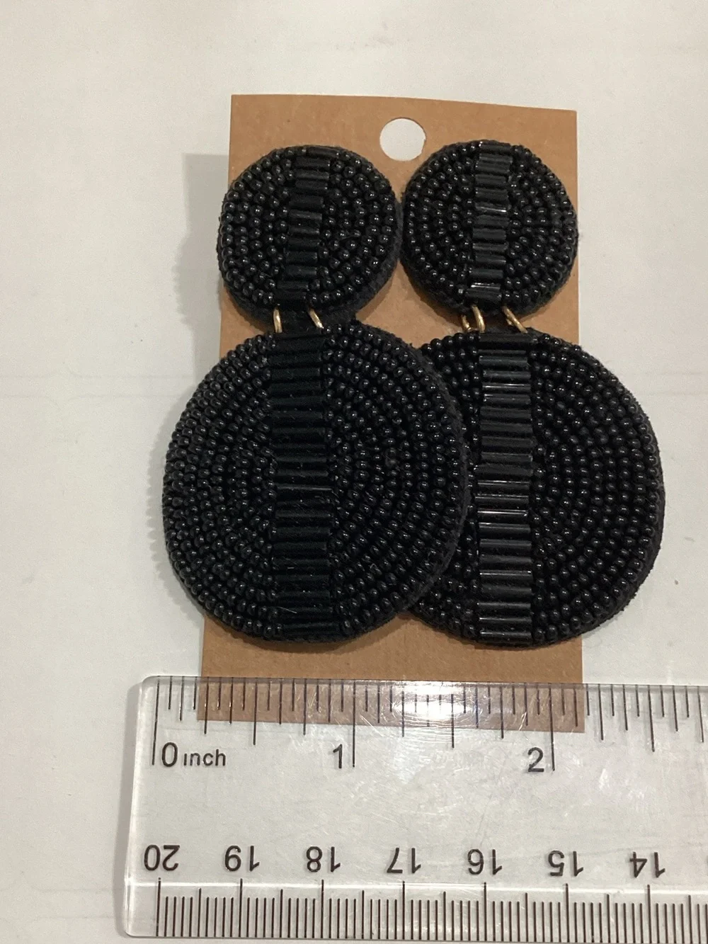 Black Beaded Double Disc Drop Earrings